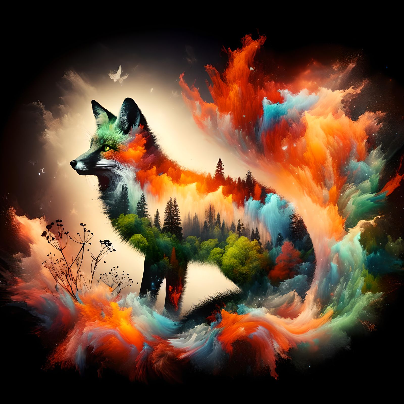 Fox Silhouette Amidst Raging Forest Fire