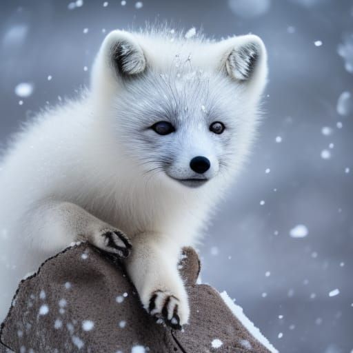 Arctic Fox Pup Playing in Snowy Weather