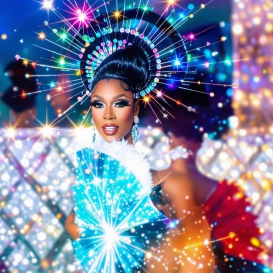 Gorgeous Drag Queen in Black Gown with Crystal Headpiece