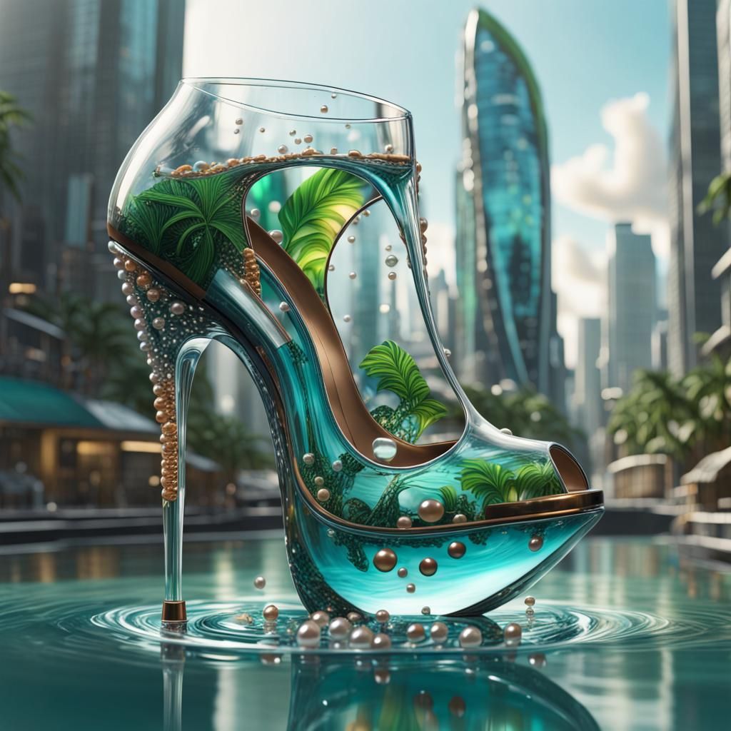 Glass High Heels with Rainforest, Splash Art