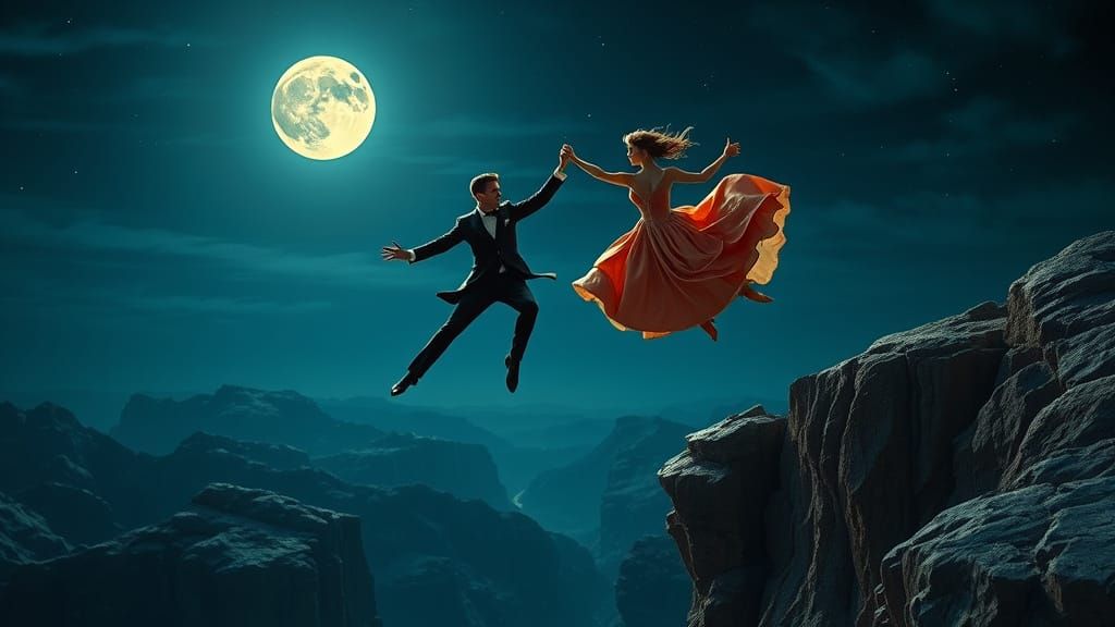 Ethereal Ballroom Dancers in Midnight Waltz