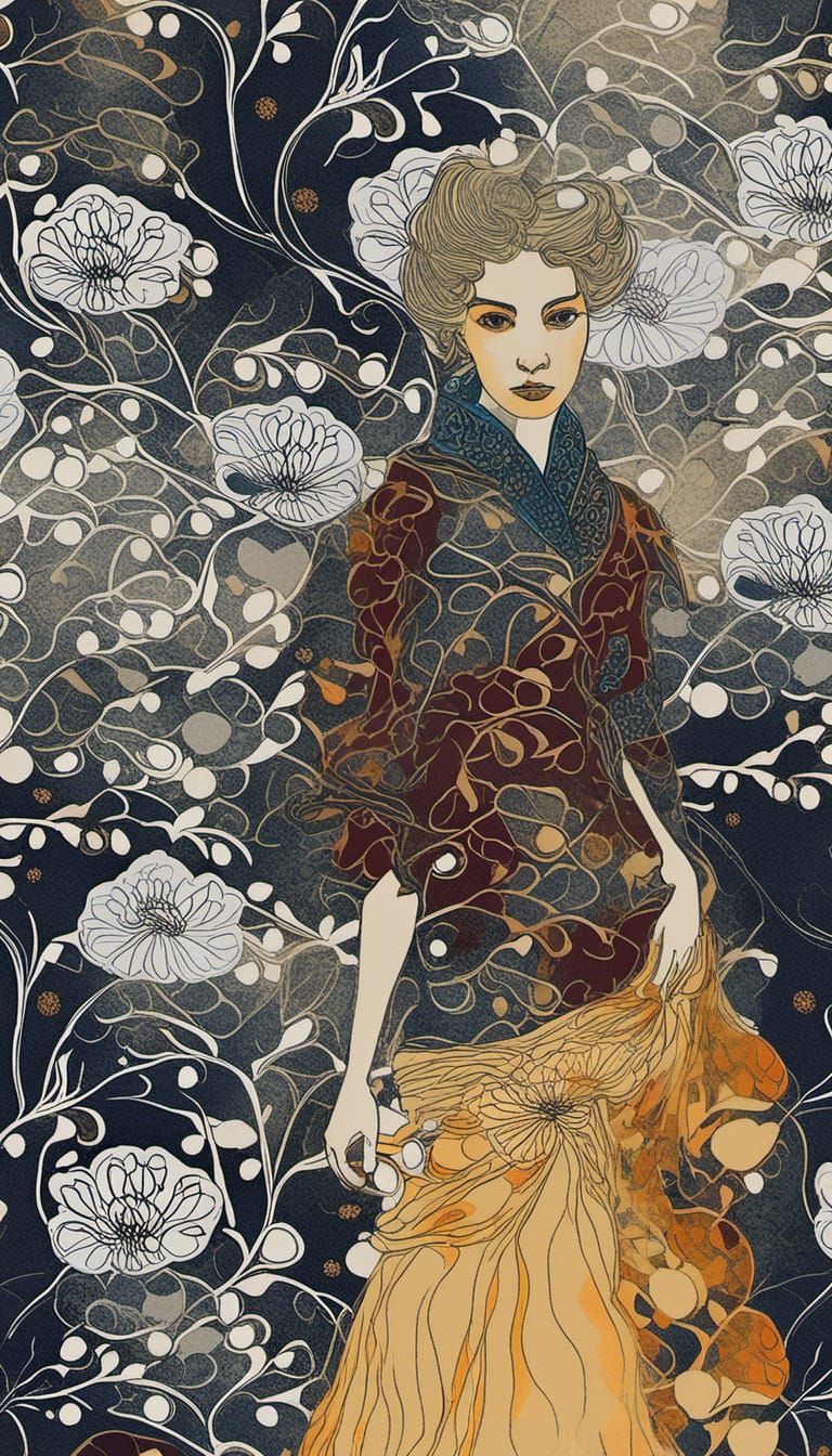 Autumn Pattern Bubble Dress in Renaissance Style