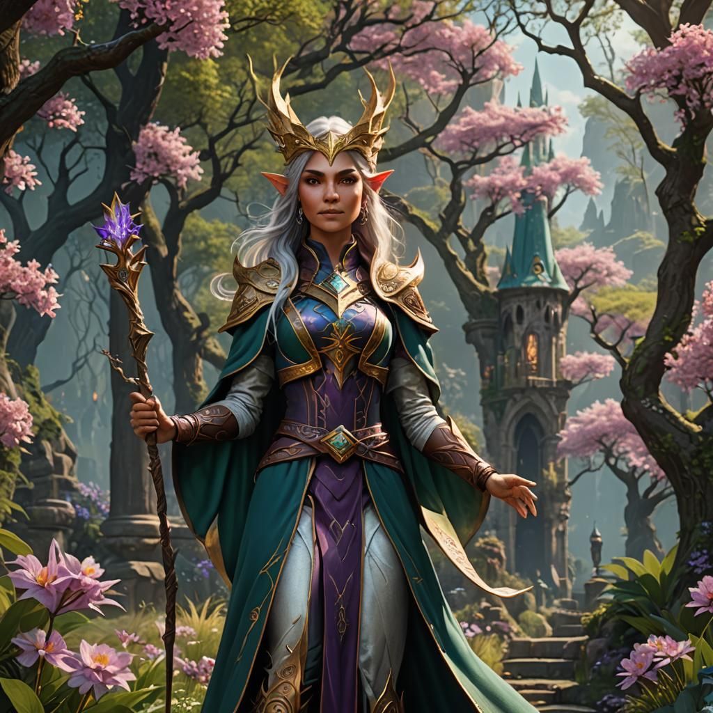 Spring Eladrin Wizard in Detailed Matte Painting