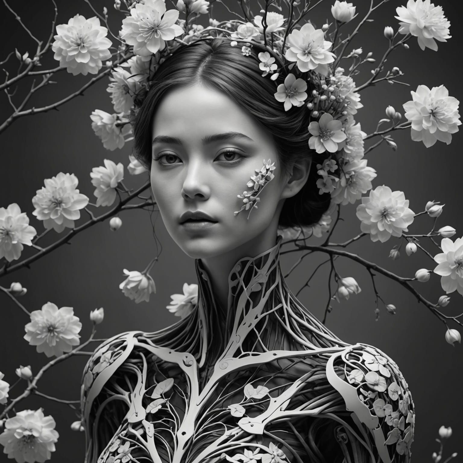 Intricate Floral Woman in Medical Imaging Style