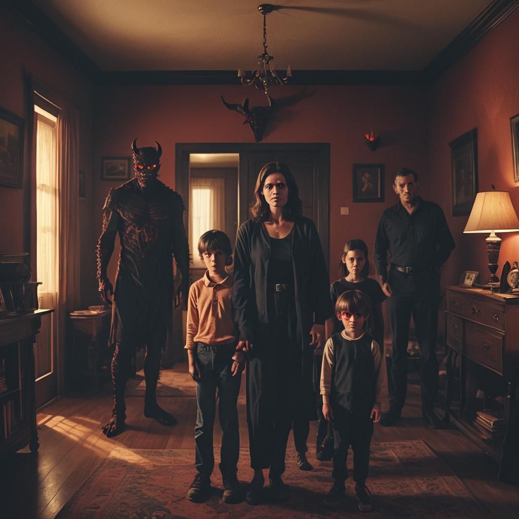 Demonic Family Possession in Cinematic Film Still