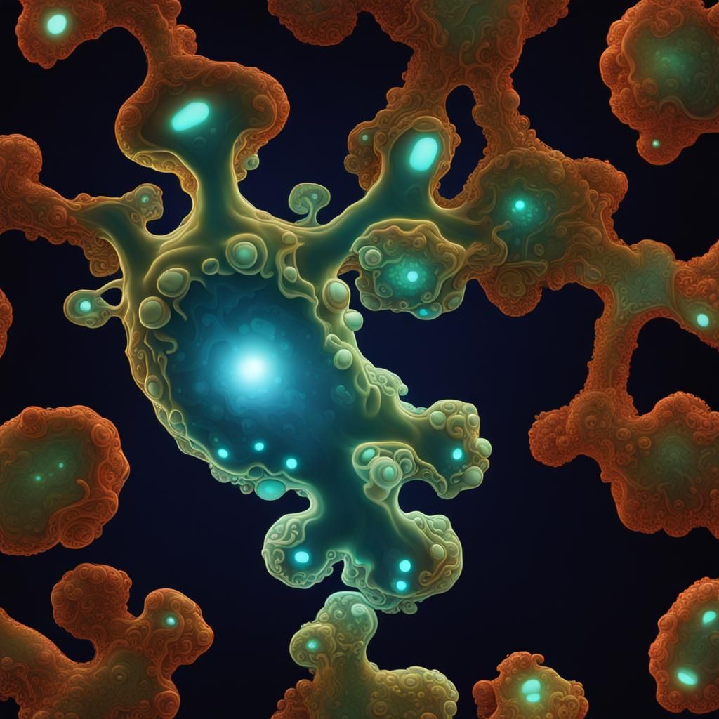 Glowing Bioluminescent Amoeba Portrait in 3D
