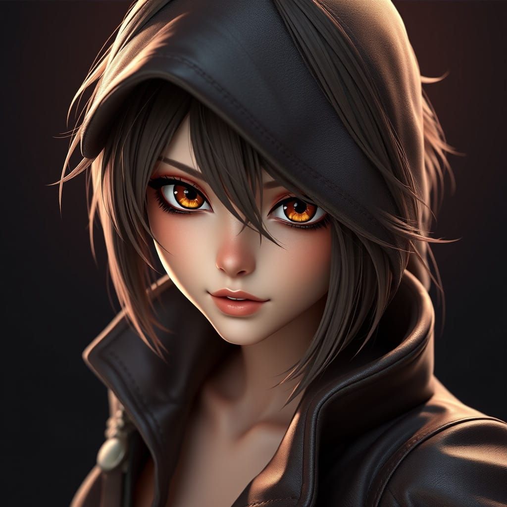 Fantasy Assassin Woman in Leather Attire