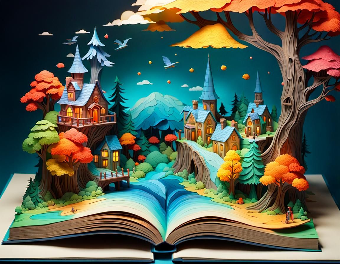Fantasy Landscapes in Hyperrealistic Pop-Up Book Style