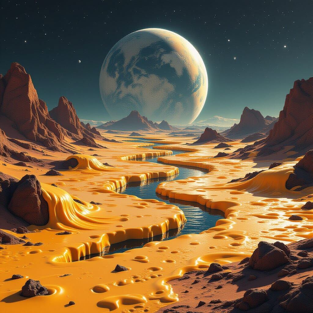 Realistic Cheese Planet Landscape Inspired by NASA Visuals