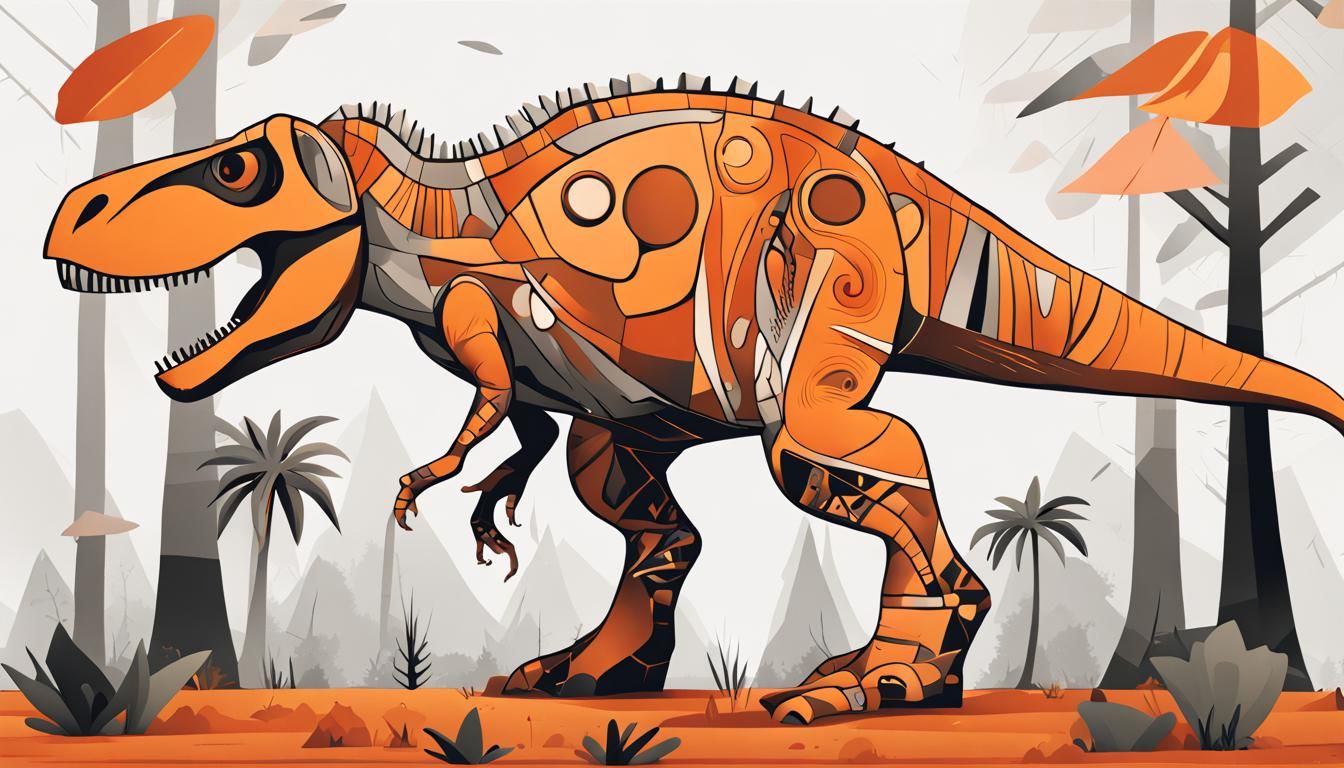 Egyptian Cartoon T-Rex in Abstract Forest