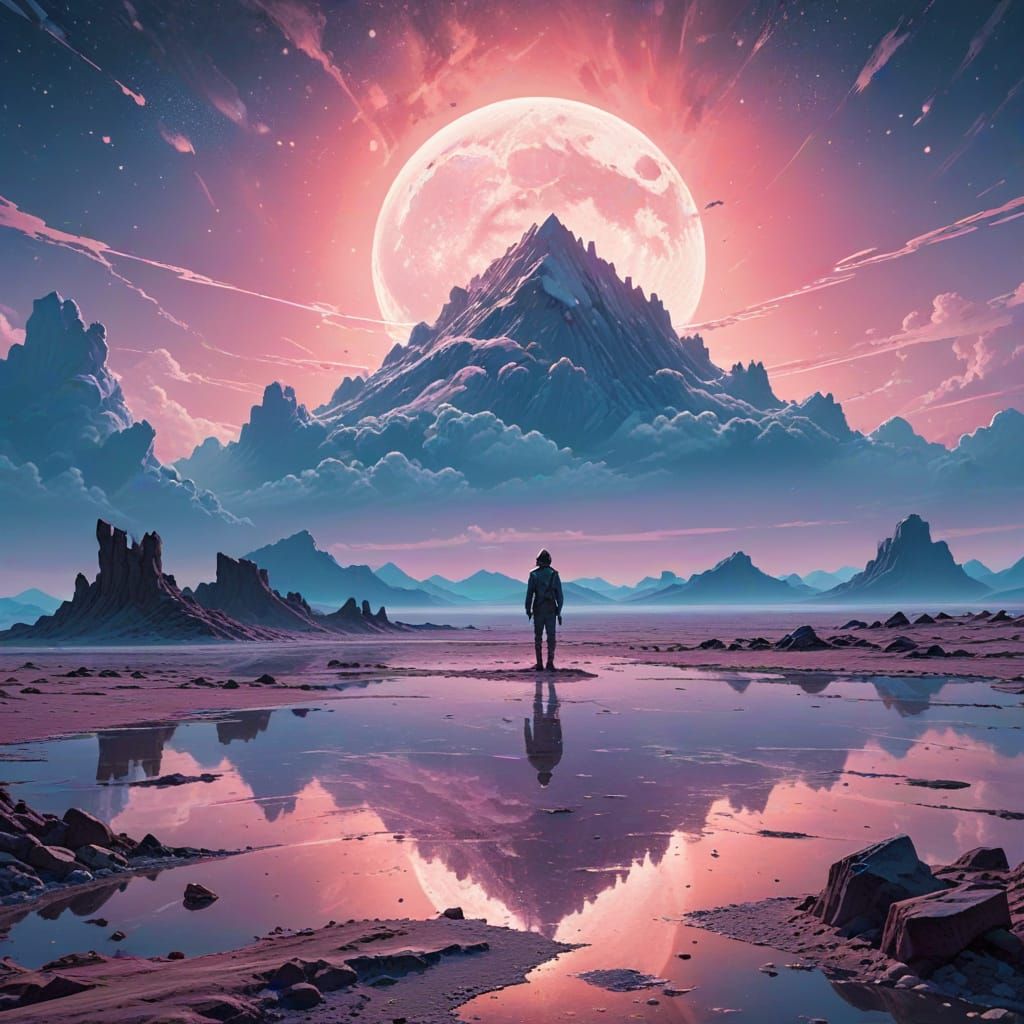 Traveler on Alien Salt Flat: Futuristic Landscape