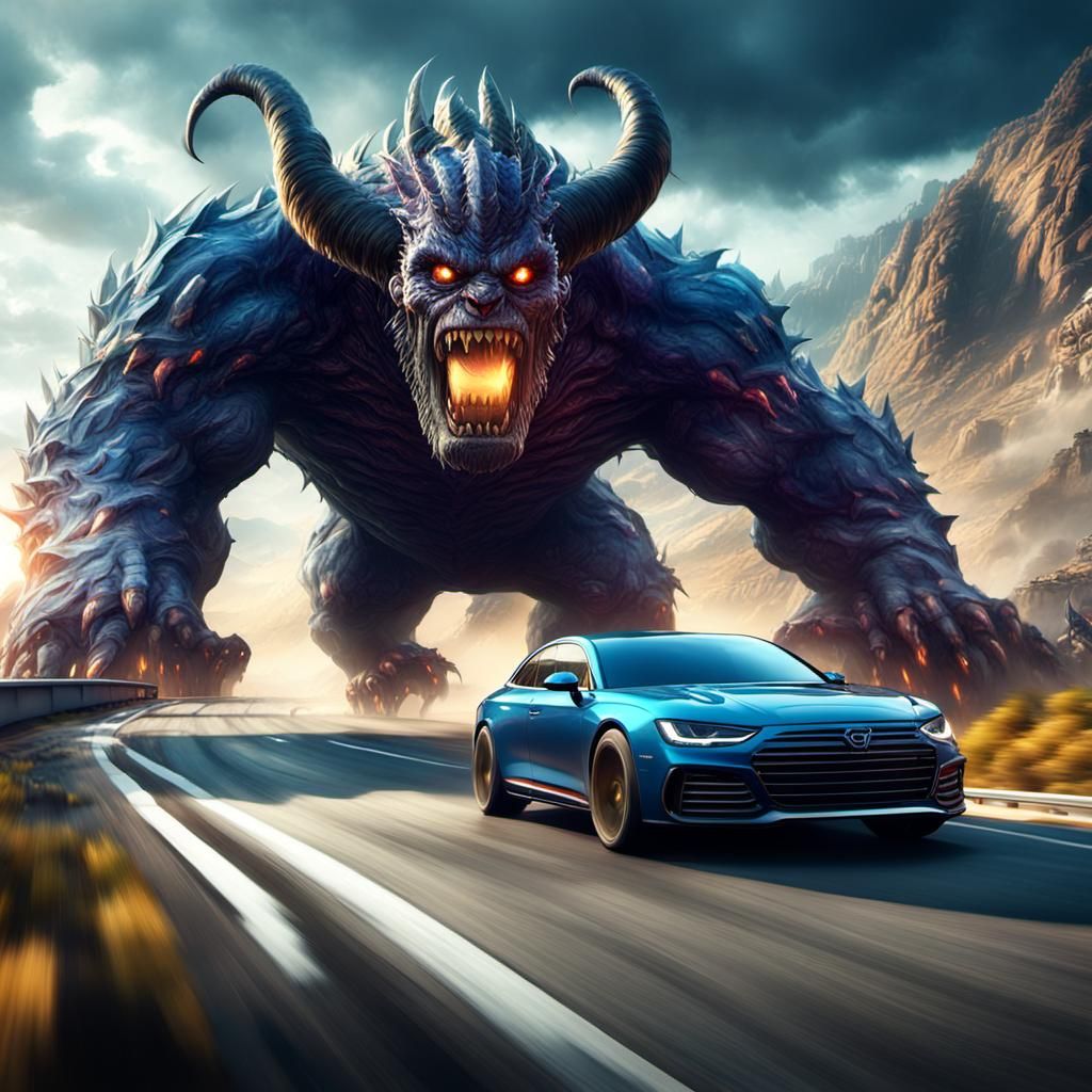 Monster Highway Chase: Detailed Matte Painting