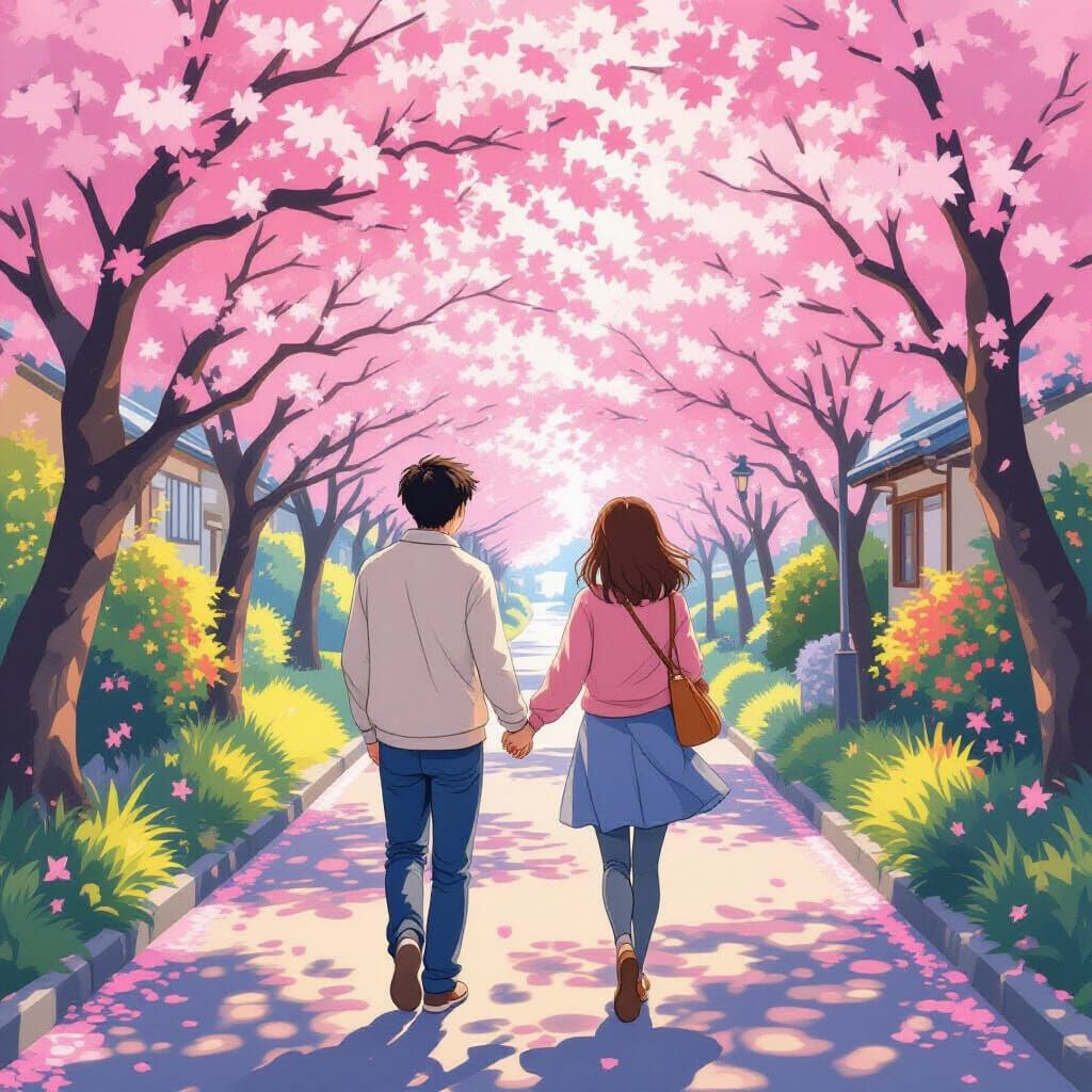 Cherry Blossoms in Japan: Couple's Romantic Stroll
