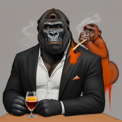 Gorilla in Dinner Jacket: Charcoal Abstract Art