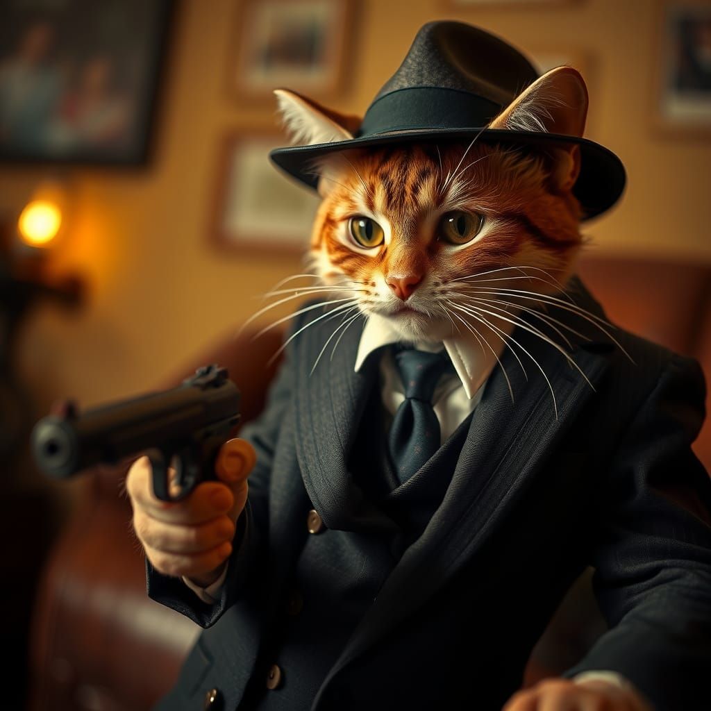 Cinematic Feline Gangster Film Still