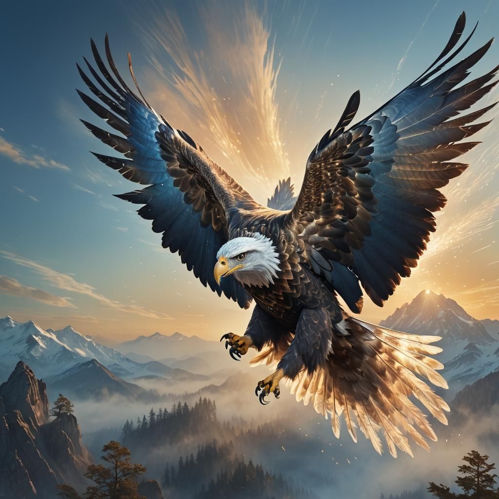 Transparent Eagle Soaring in Dreamlike Atmosphere