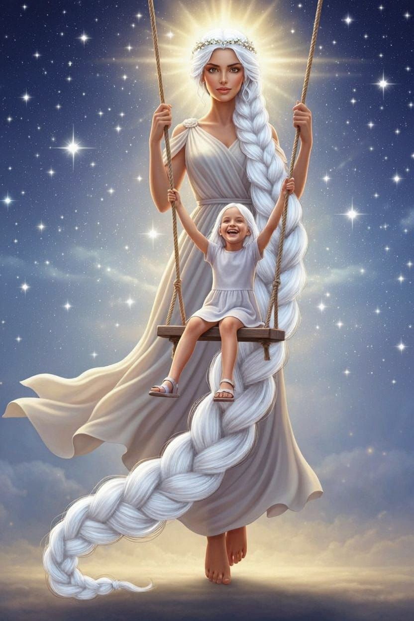 Goddess with Flowing Hair on a Swing