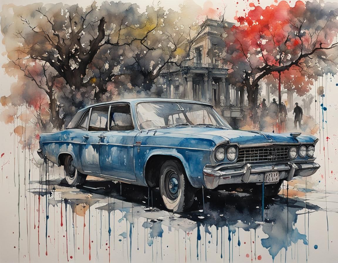 Hyde Park London Watercolour Painting with Ink Drips