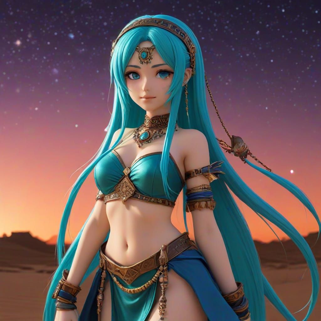 Miku as Arabian Nights Sorceress in a Desert Sunset