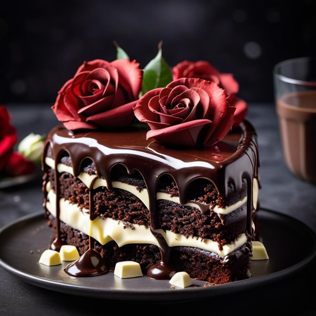 Delicious Heart-Shaped Chocolate Cake Photograph