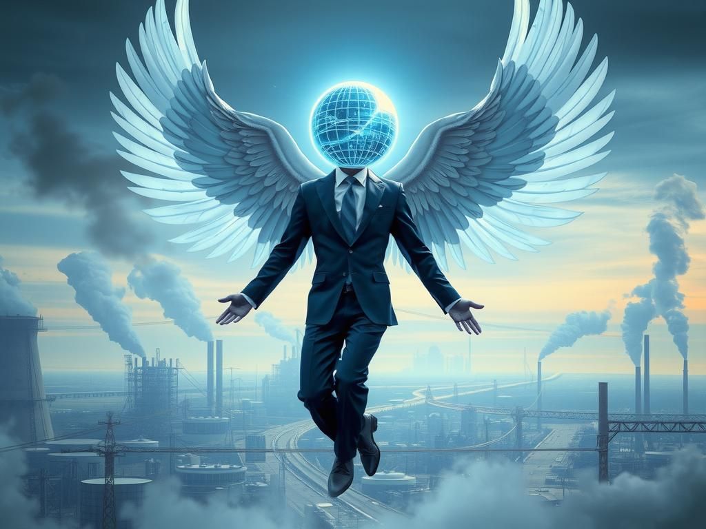 Futuristic Angel Over Industrial Landscape