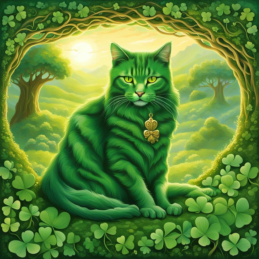 Majestic St. Patrick's Cat in Emerald Field