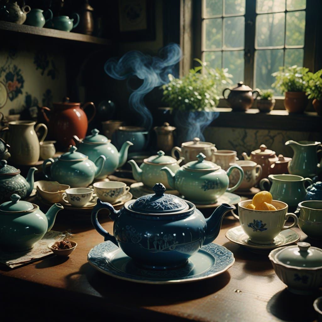 Magical Dishes and Enchanted Teapots in Cinematic Style