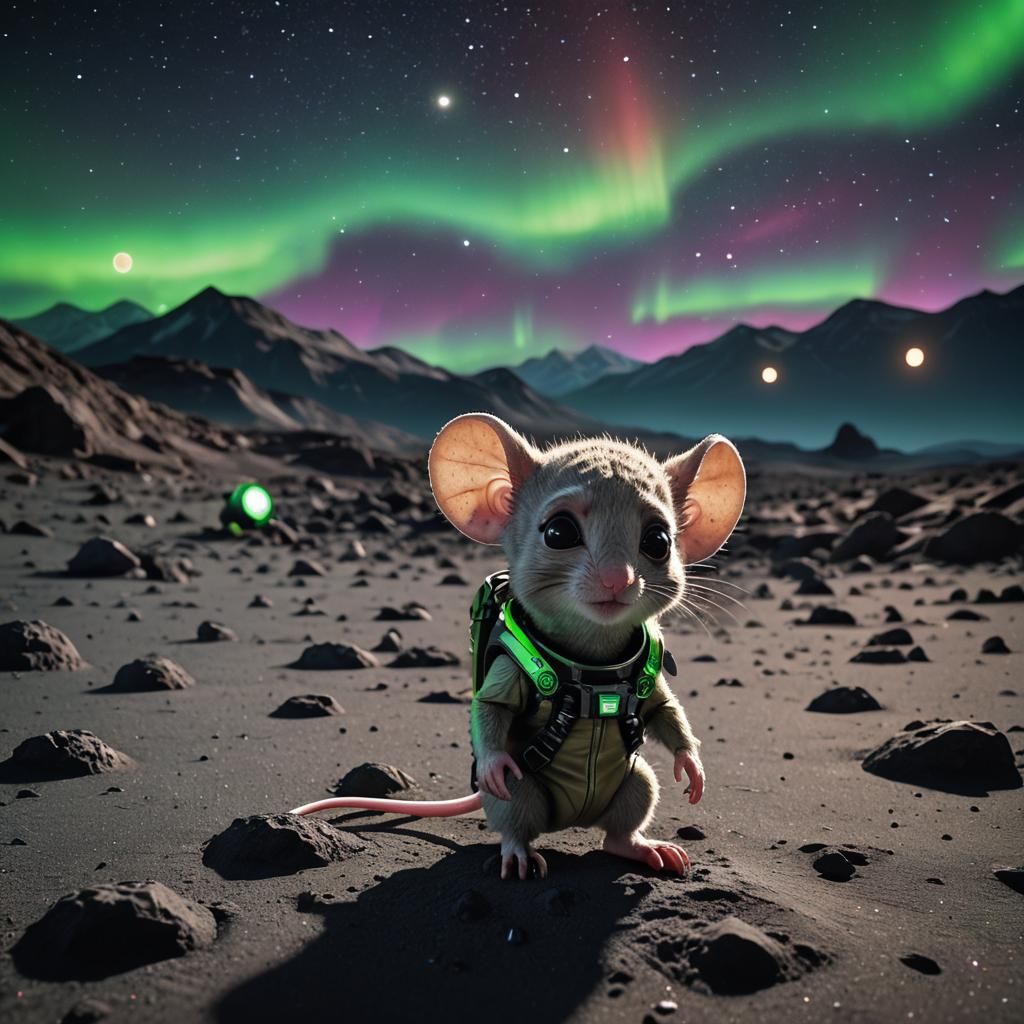 Chibi Mouse and Neon Alien on the Moon
