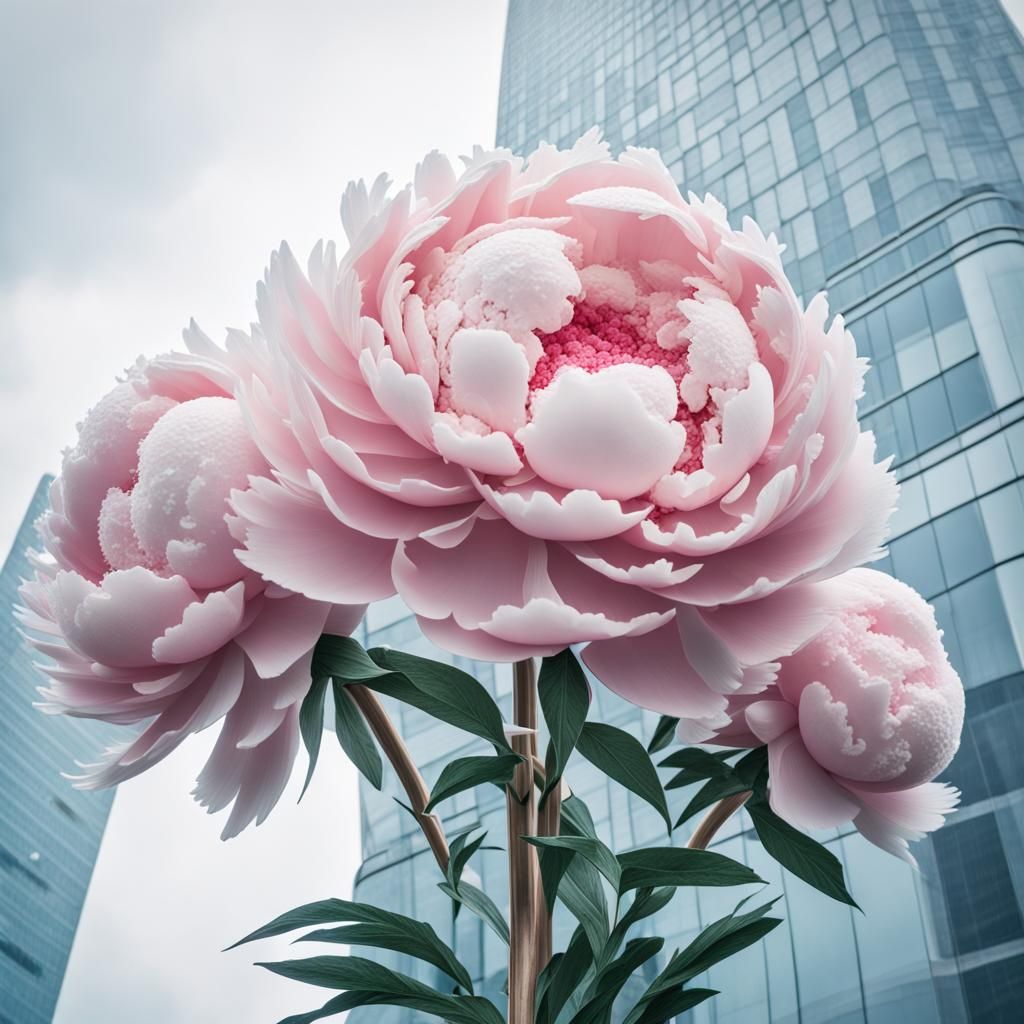 Peonies Bloom on Candy Skyscraper: Pastel Dreamscape