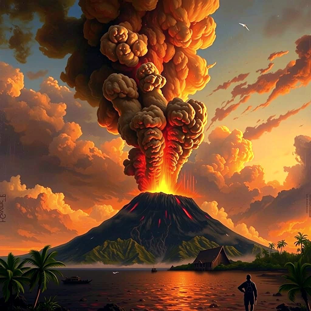 Krakatoa Volcanic Eruption in Apocalyptic Darkness