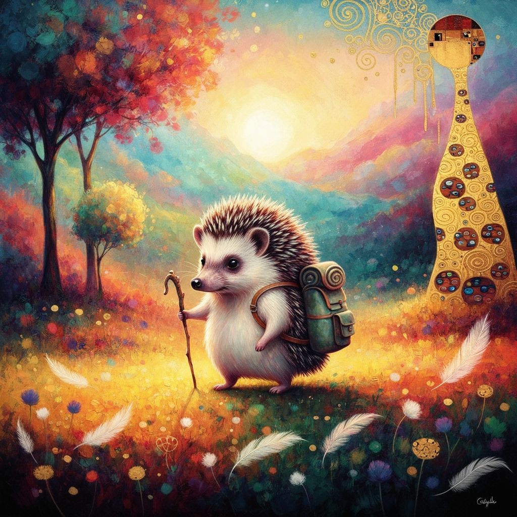 Hedgehog's Dreamlike Adventure: Airbrush Art Style