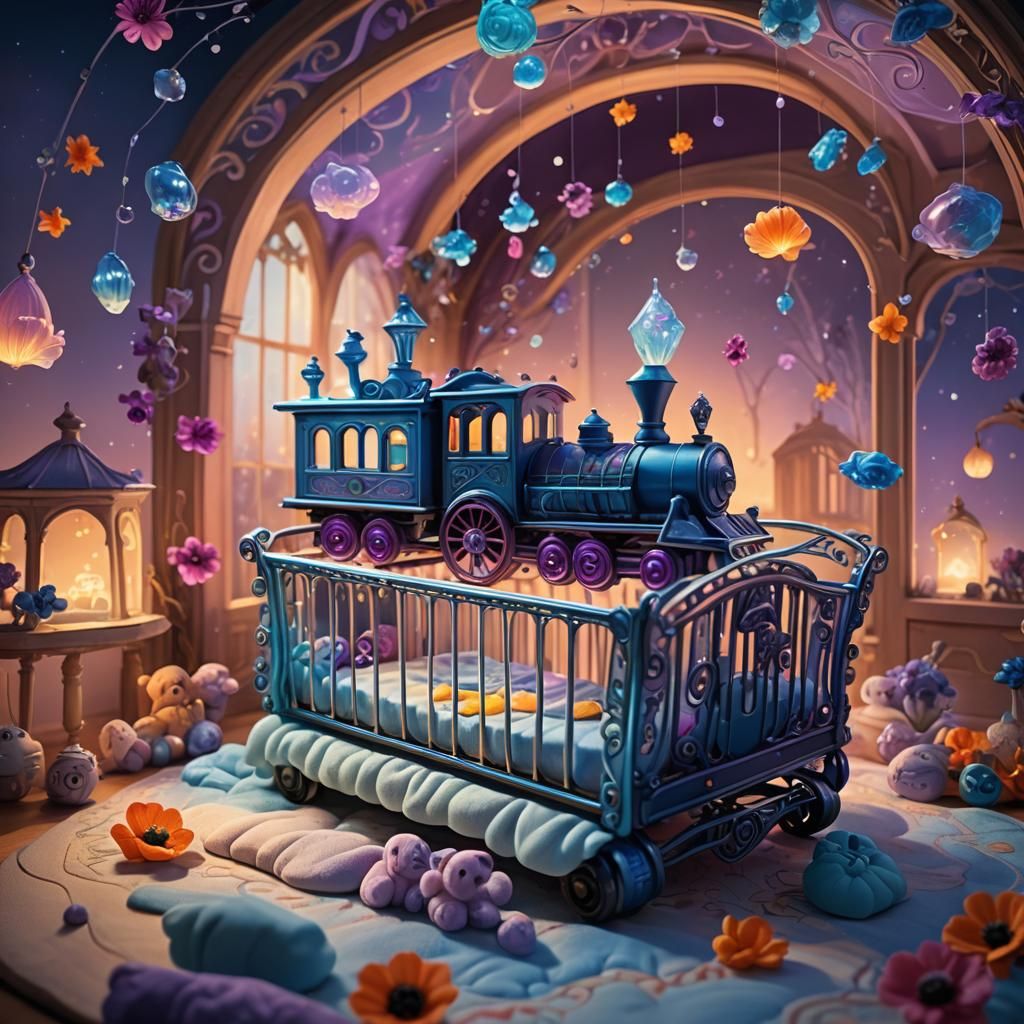 Translucent Toy Train in Dreamlike Fantasy Artwork
