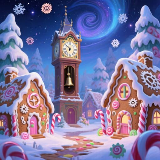 Whimsical Gingerbread Village with Candy Cane Trees