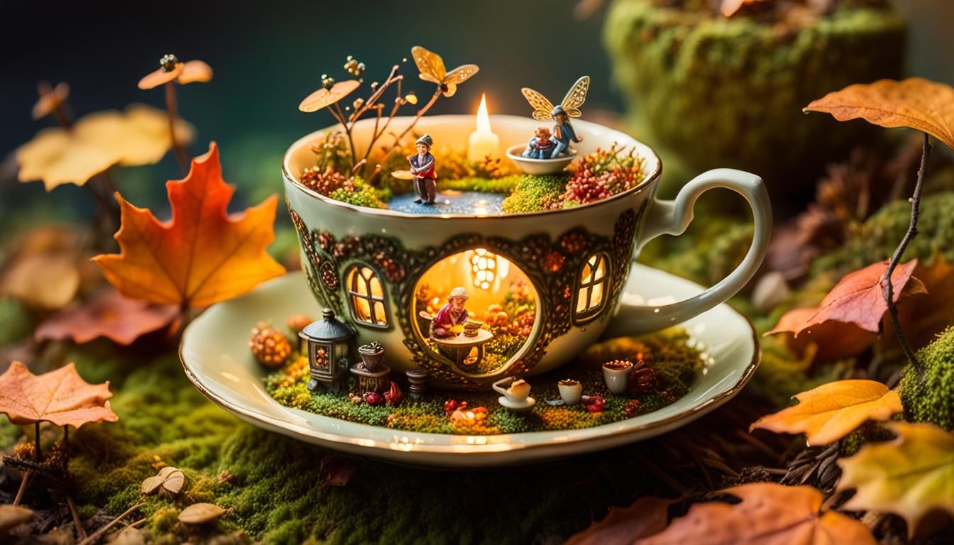 Teacup Garden: A Fairytale Autumn Scene