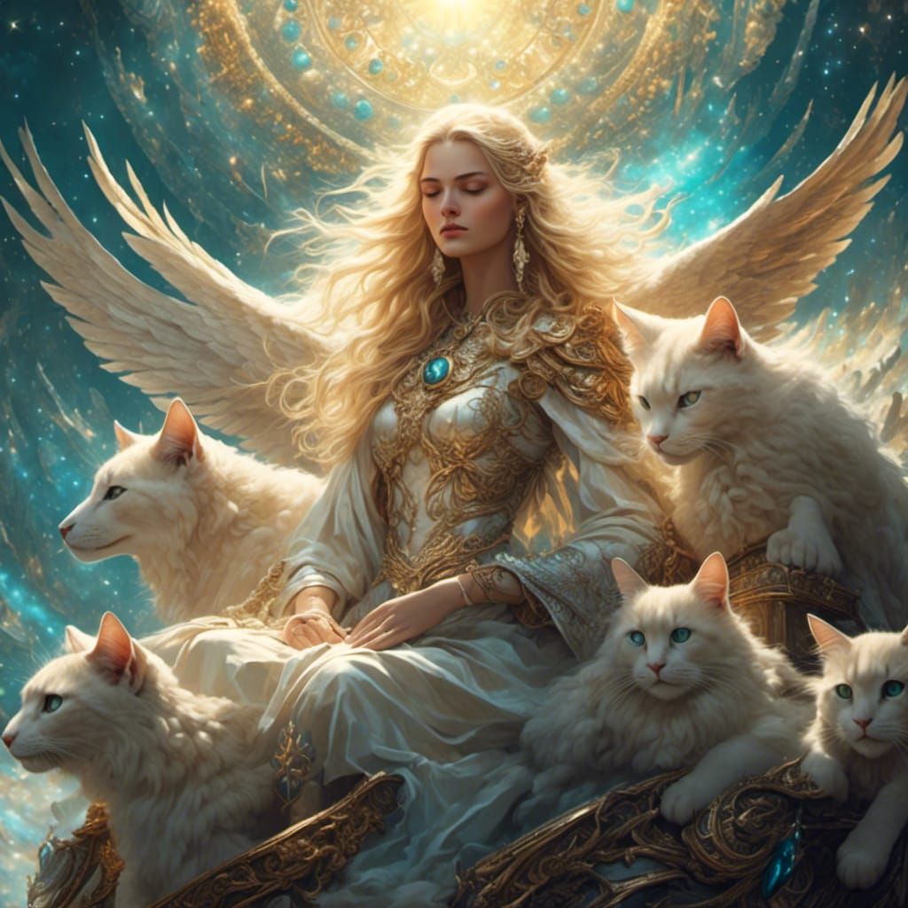 Goddess Freya with Falcon Cloak and Cat Chariot