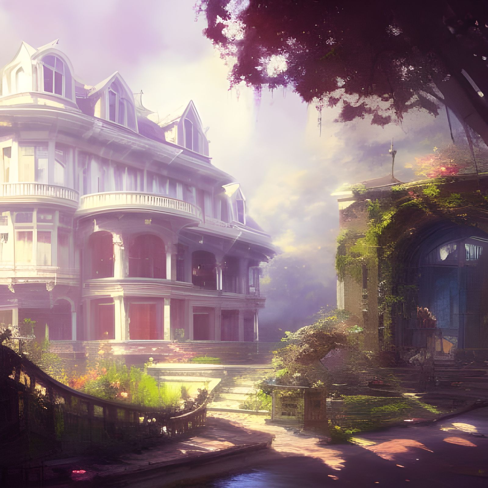 Abandoned Mansion Landscape in Anime Art Style