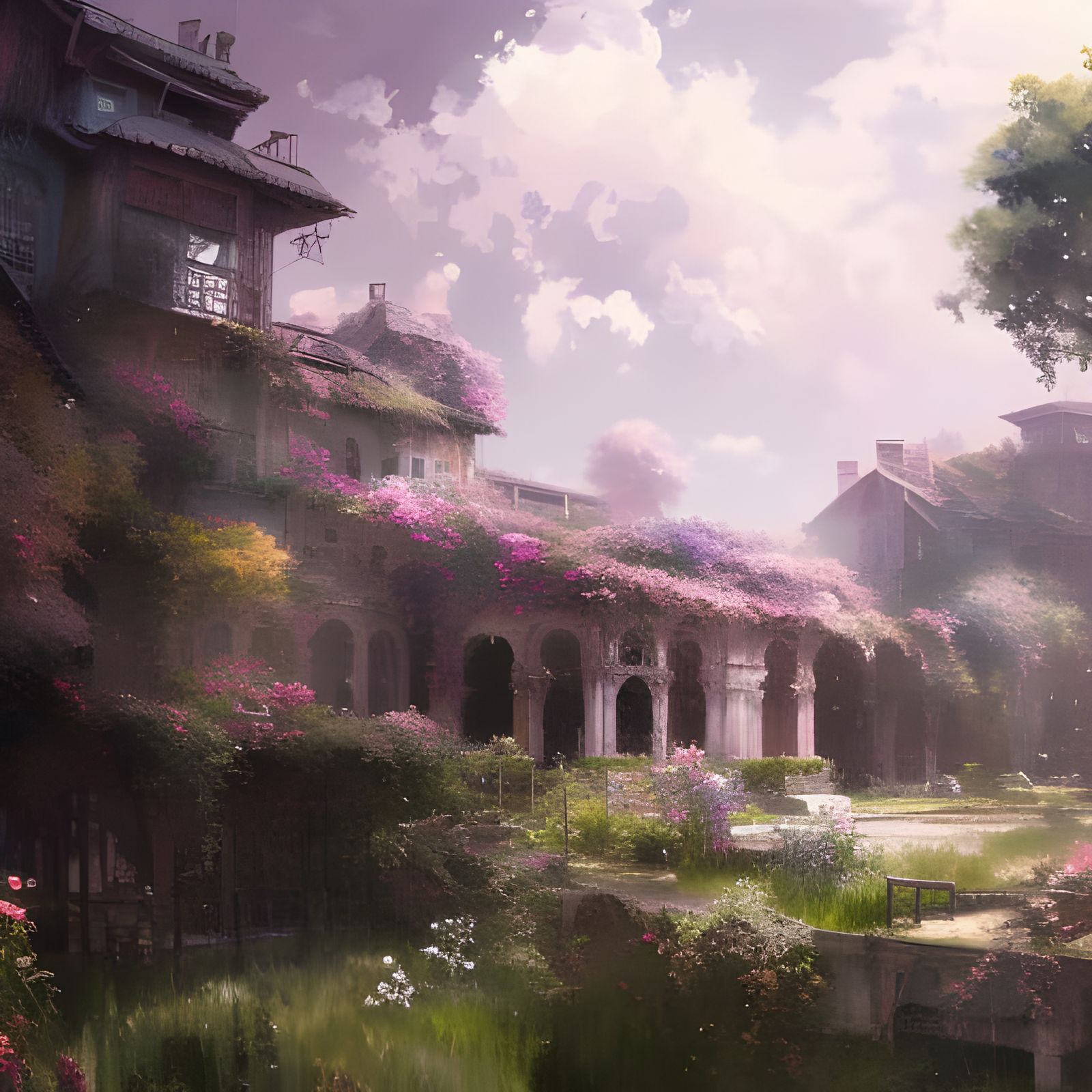 Abandoned Mansion Landscape in Anime Art Style