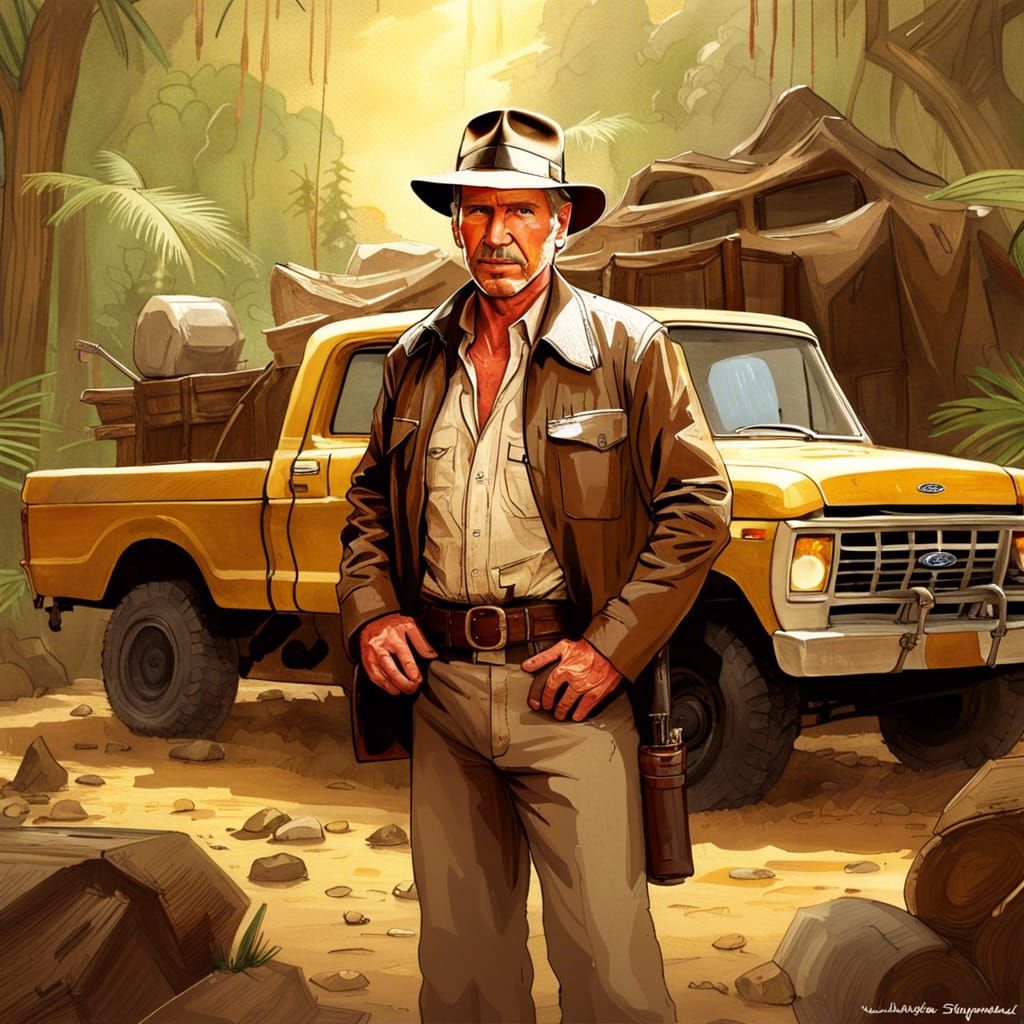 Indiana Jones and Ford F-150, Digital Illustration