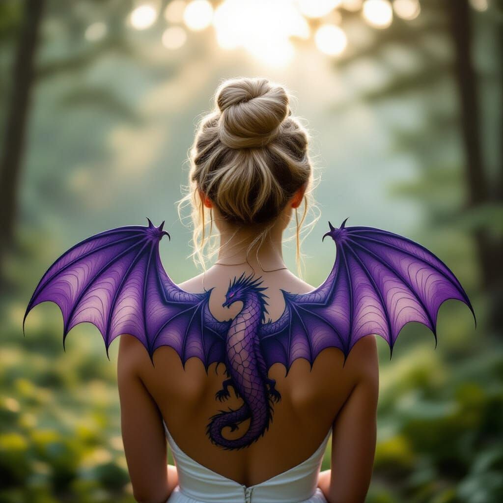 A photograph of a woman with her back to the camera, standin...