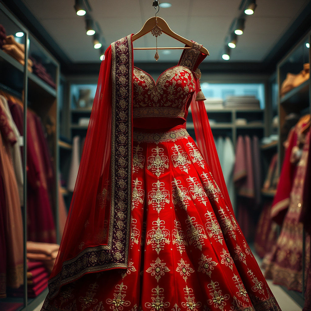 Majestic Red Indian Wedding Dress in Boutique
