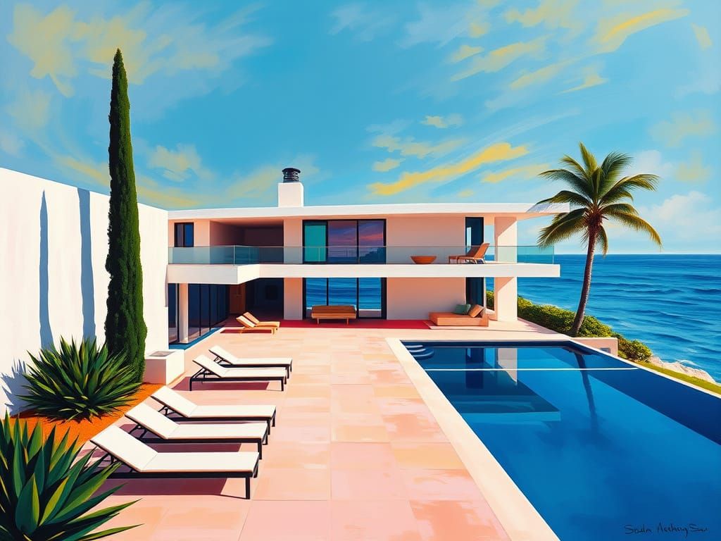 Modern Ocean House in Abstract Expressionist Style