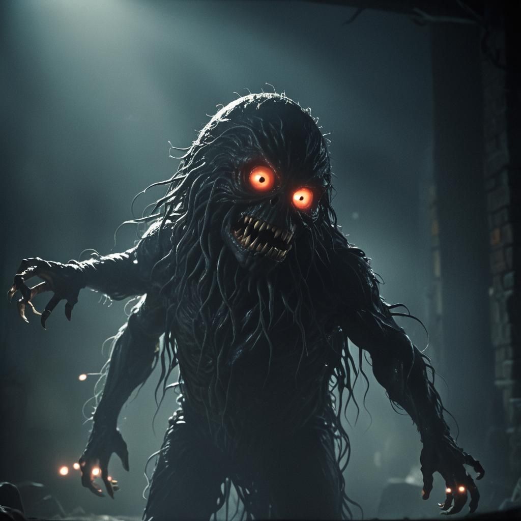 Mysterious Glowing Creature in Film Noir Style