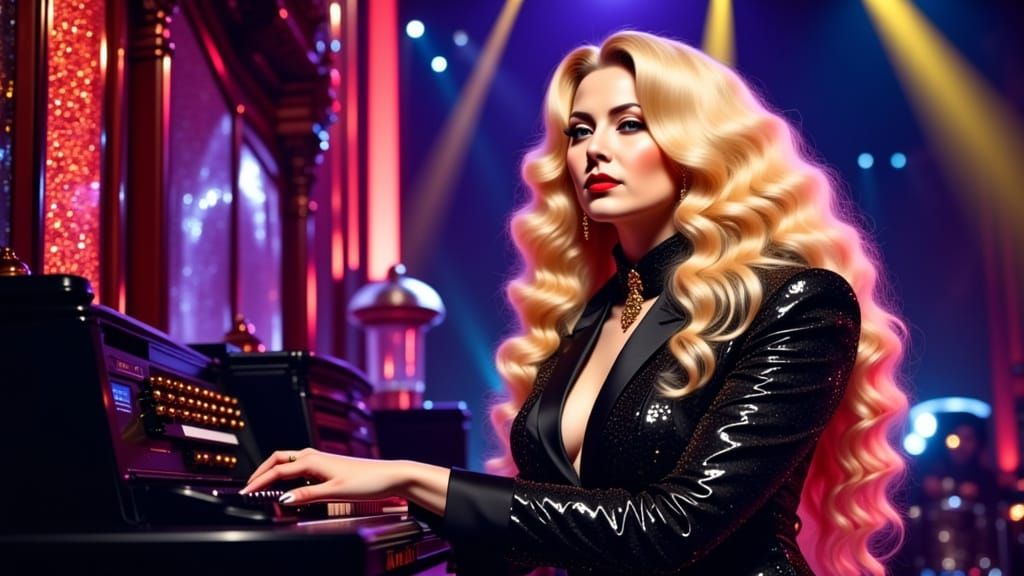 Woman in Sparkling Suit Plays Futuristic Organ in Surreal Li...