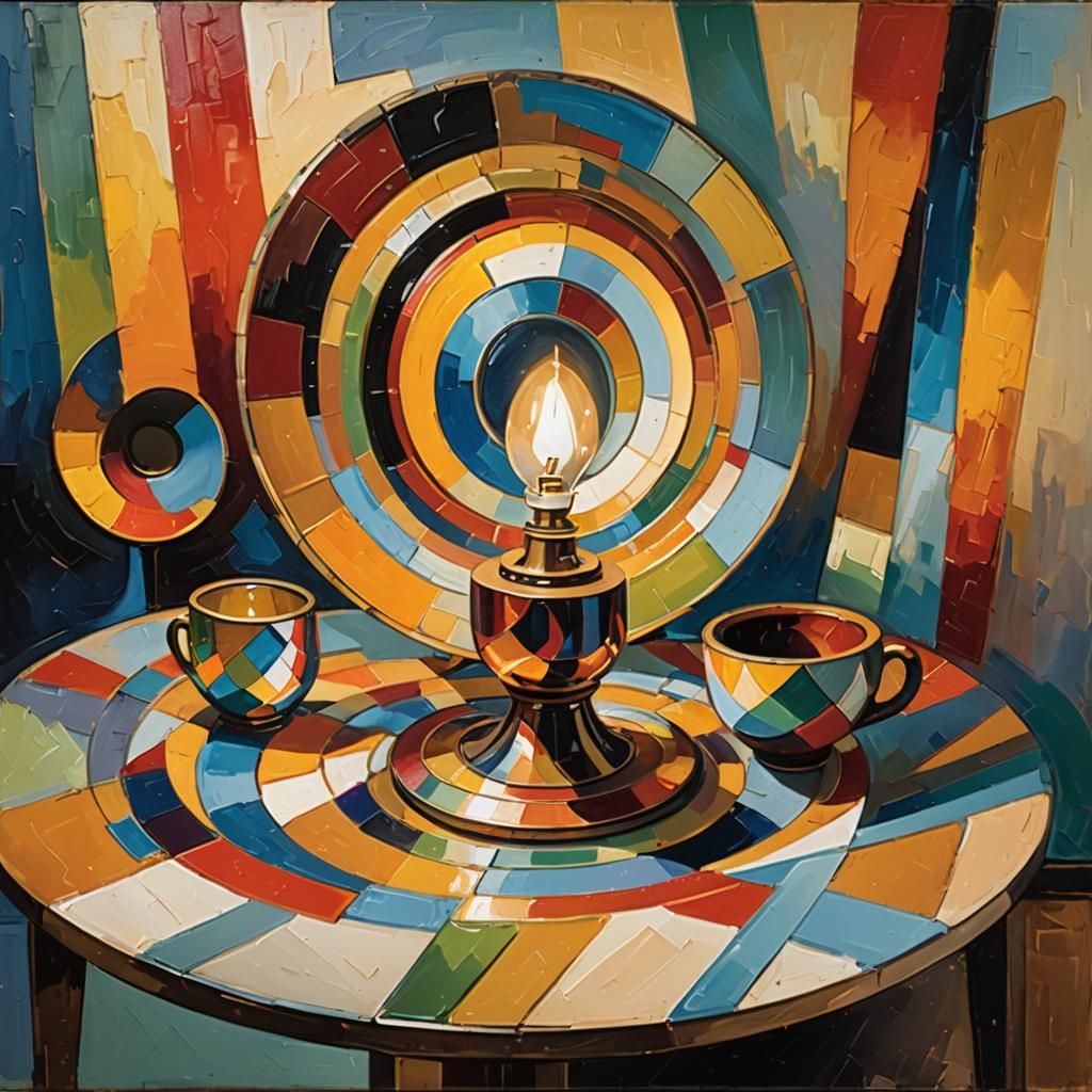 Cubist Oil Painting of a Möbius Strip Lamp