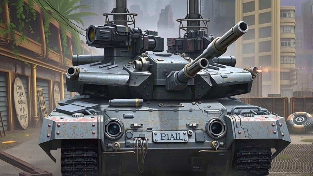 Post-Apocalyptic Tank in a Futuristic Industrial Landscape