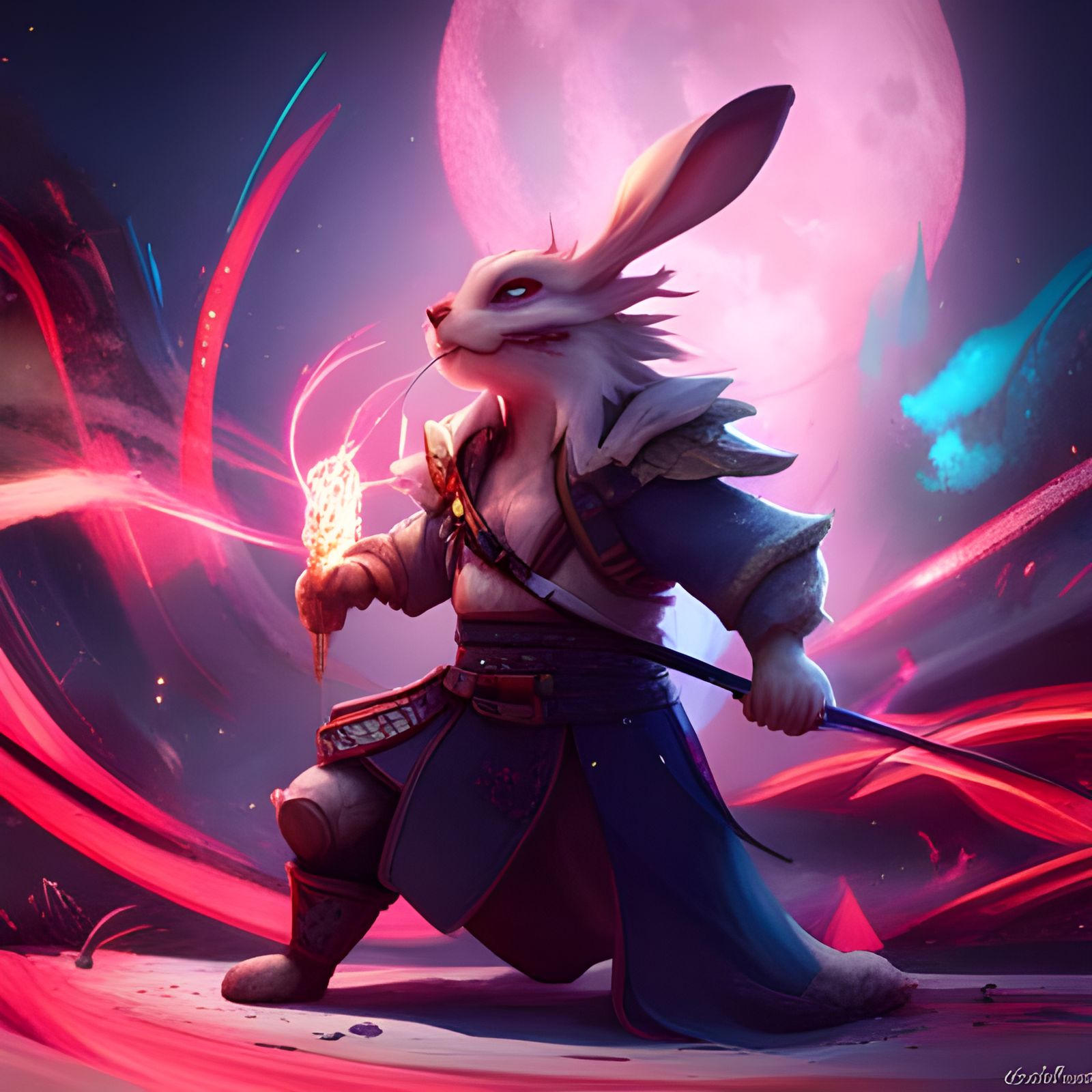 Hyperdetailed Samurai Rabbit in Action Pose