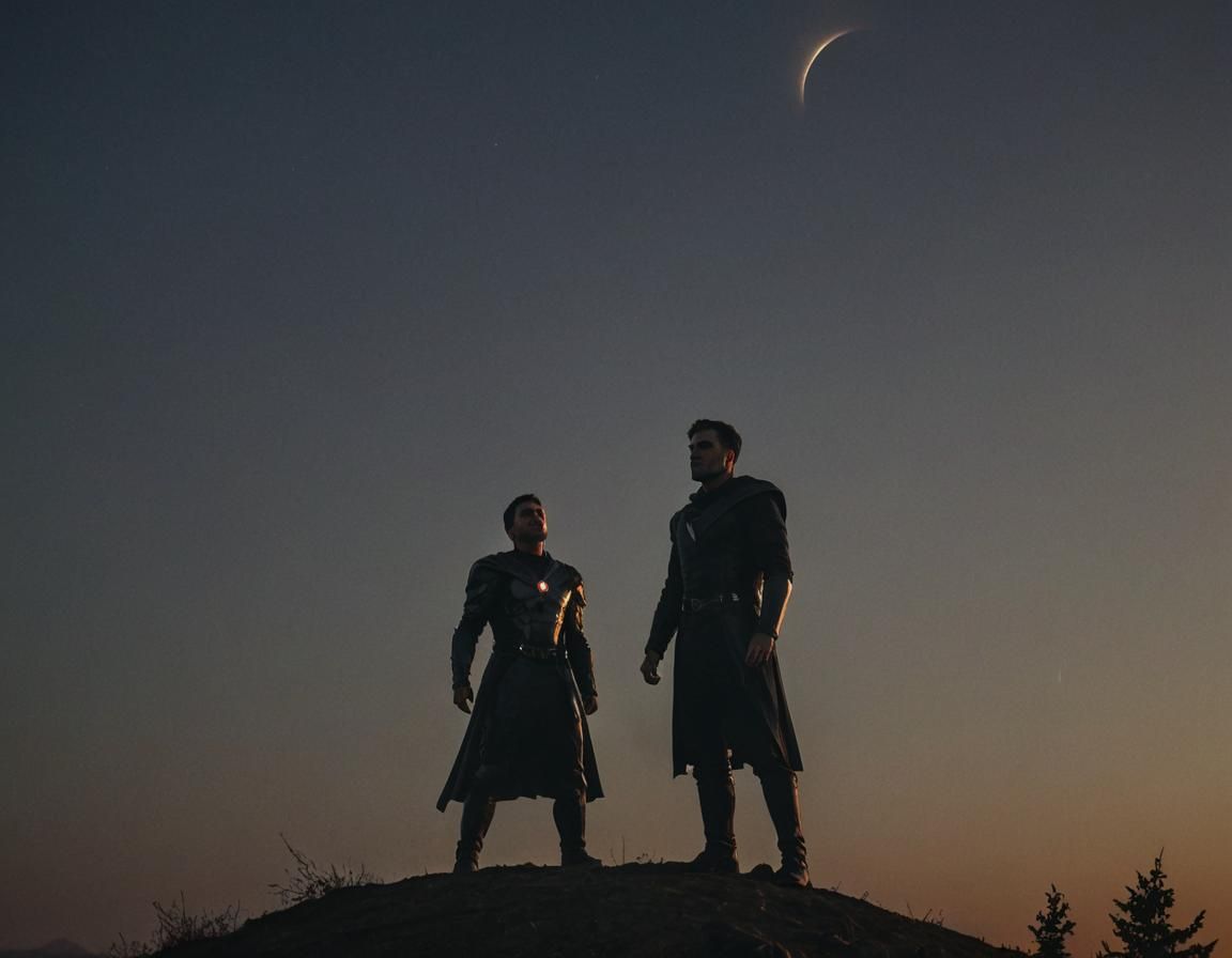 Heroic Figure Silhouette at Eclipse Horizon