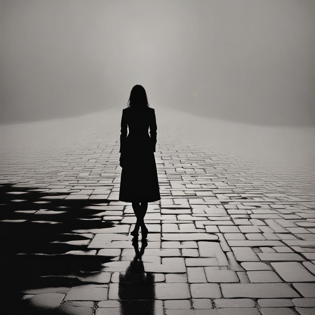 Melancholic Black and White Watercolor of Profound Lonelines...