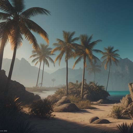 Hunting Knife, Spear, and Mirror on Deserted Island