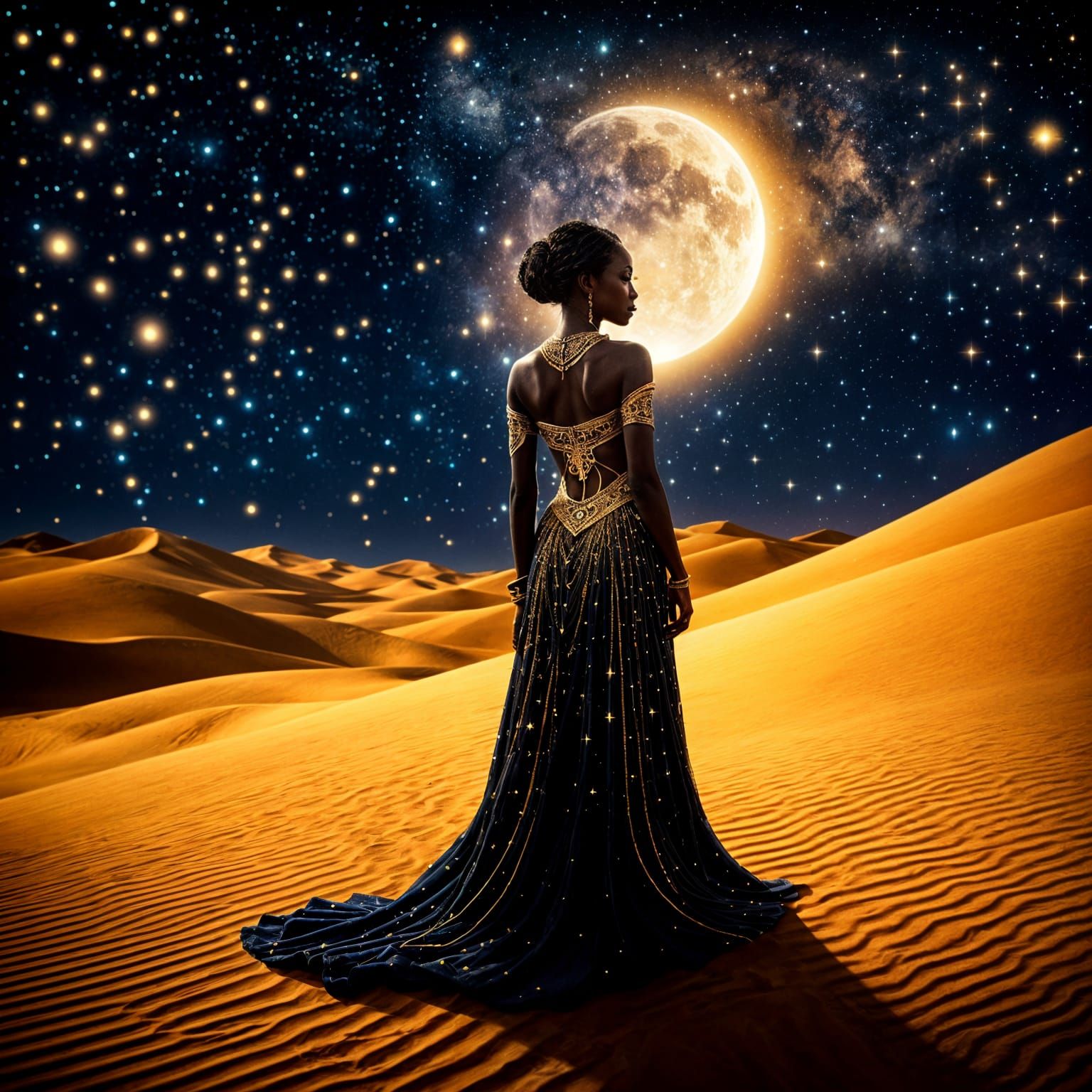 Ethereal Desert Queen in Starlit Night Digital Painting